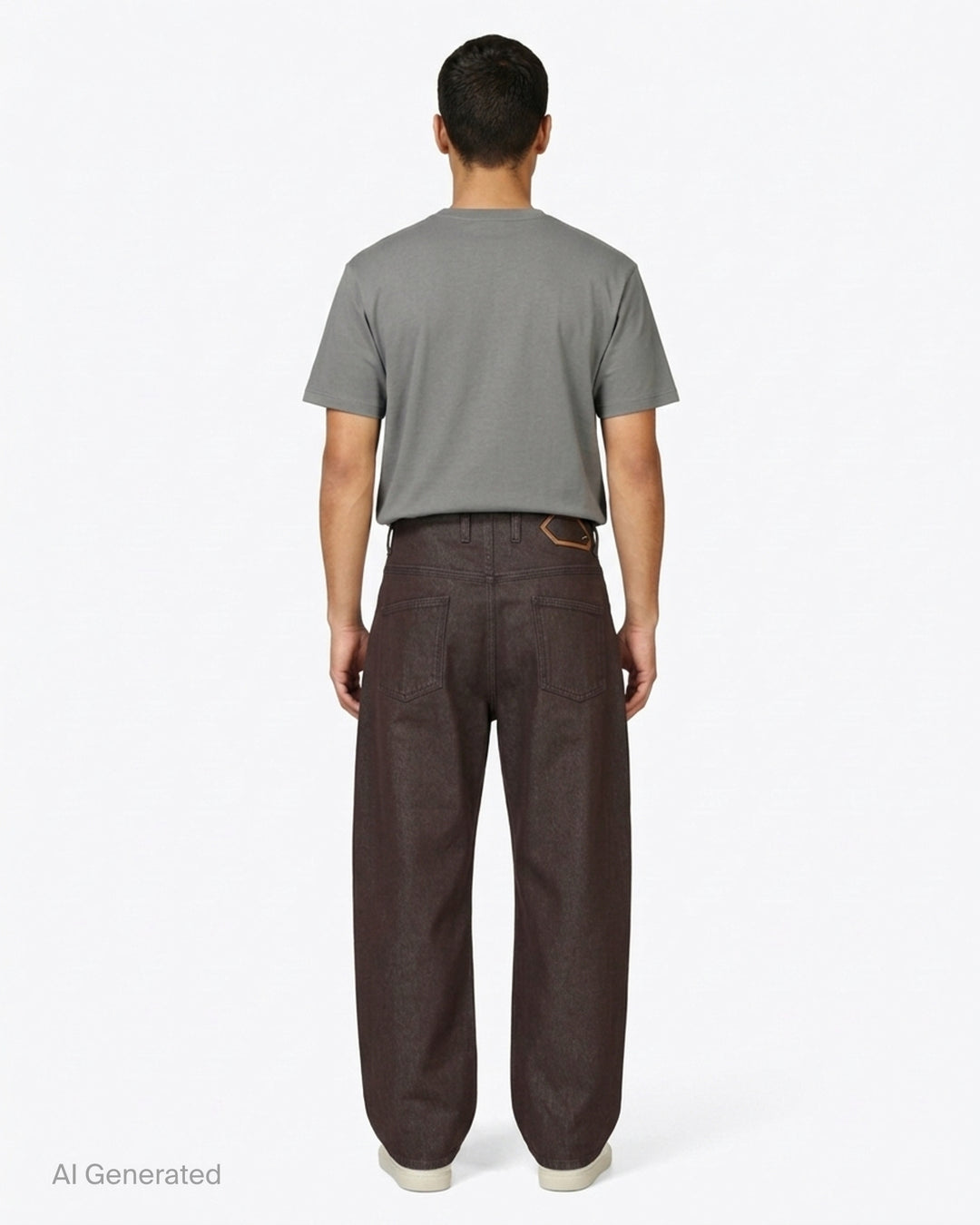 Jacquemus Le De-Nîmes Tempo high-rise curved wide-leg jeans in brown denim, front view - back