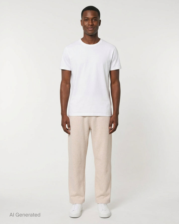 Jacquemus Le Jogging Montaigne sweatpants in heathered oatmeal fleece with an elasticated waistband and wide straight leg, front view - front