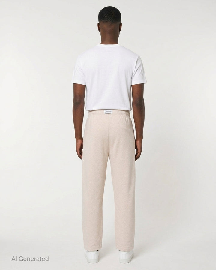 Jacquemus Le Jogging Montaigne sweatpants in heathered oatmeal fleece with an elasticated waistband and wide straight leg, front view - back