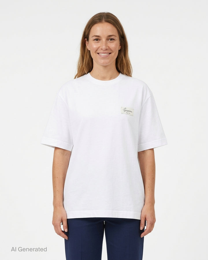 Jacquemus Le Montaigne oversized short sleeve tee in chocolate brown with woven script label on the chest - front
