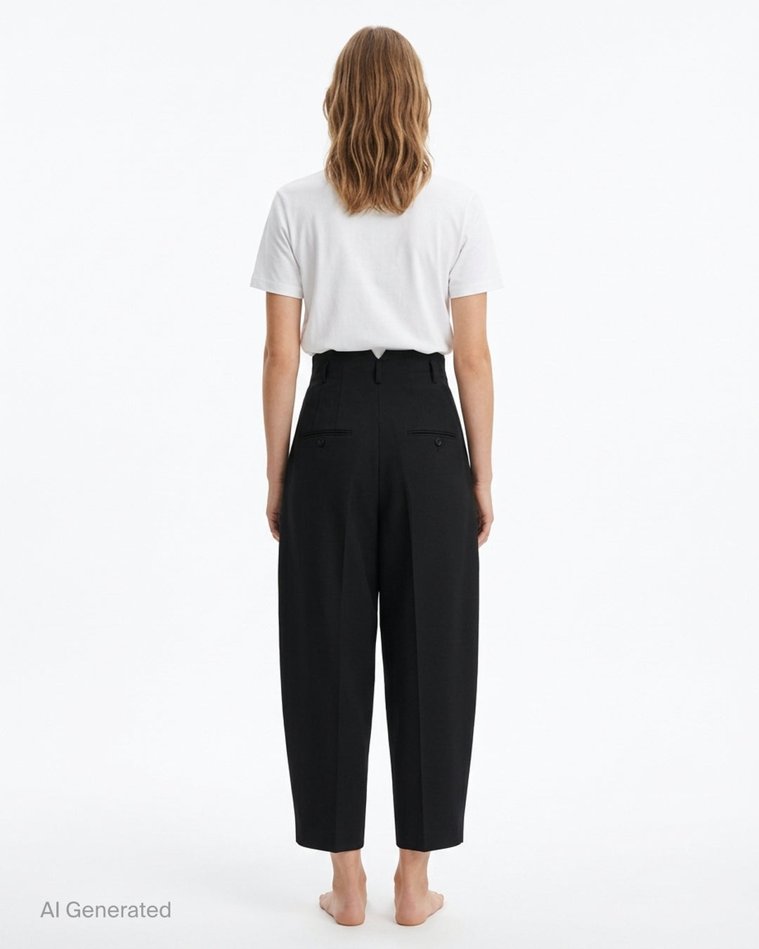 Jacquemus Le Pantalon Miami black high-waisted trousers with a curved wide leg and cropped tapered hem, front view - back