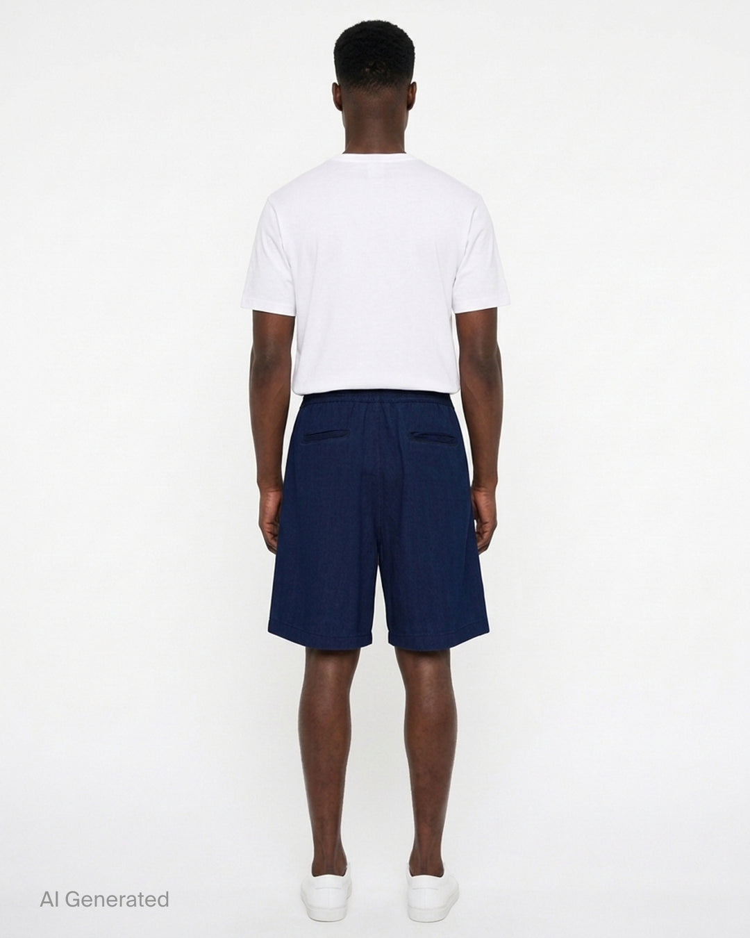 Jacquemus Le Short De-Nîmes Venice relaxed pleated shorts in deep indigo denim with elasticated waistband and button placket - back