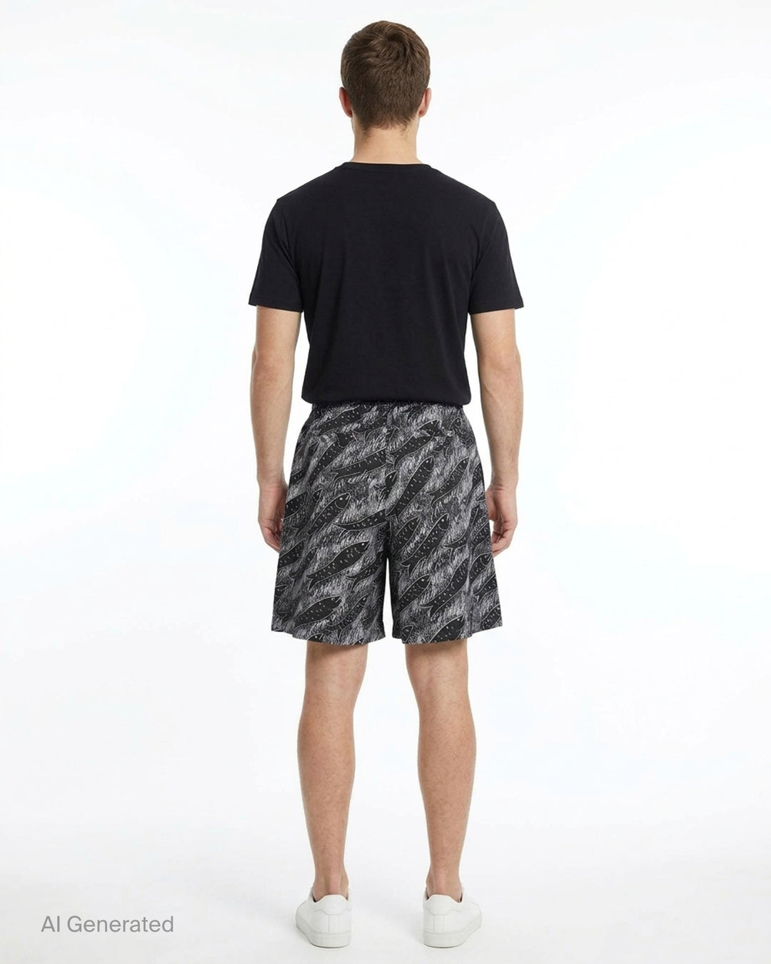 Jacquemus Le Short Pyjama shorts in a black and white chalk-drawn fish print with an elasticated waist and two-button front - back