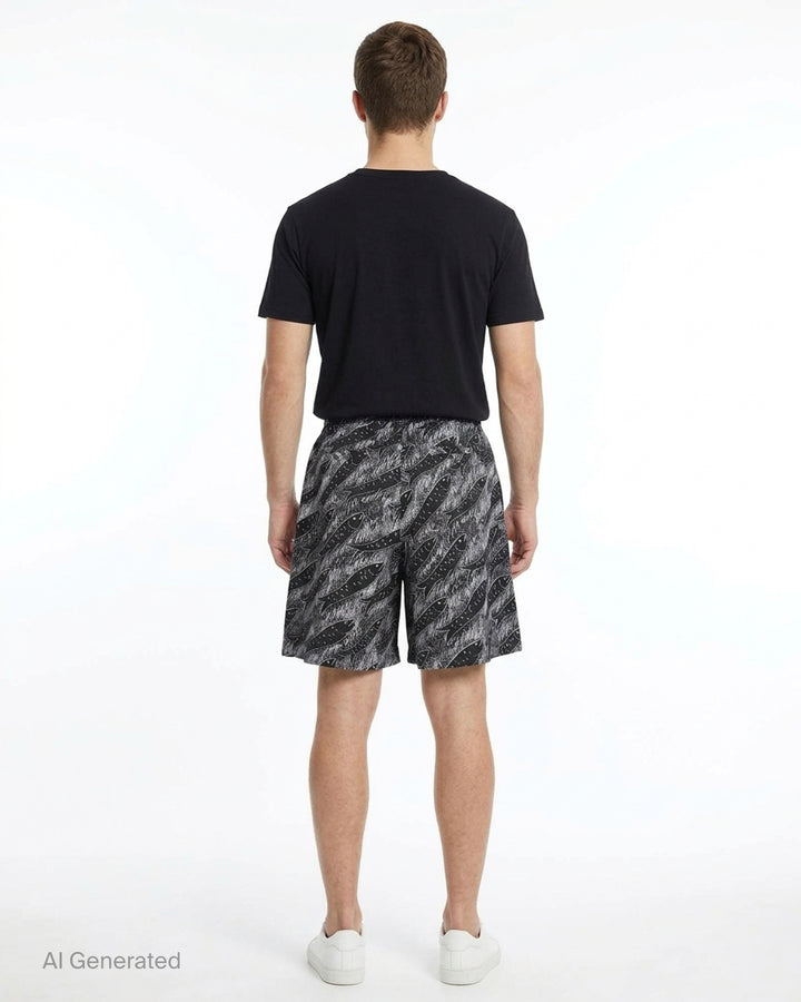 Jacquemus Le Short Pyjama shorts in a black and white chalk-drawn fish print with an elasticated waist and two-button front - back