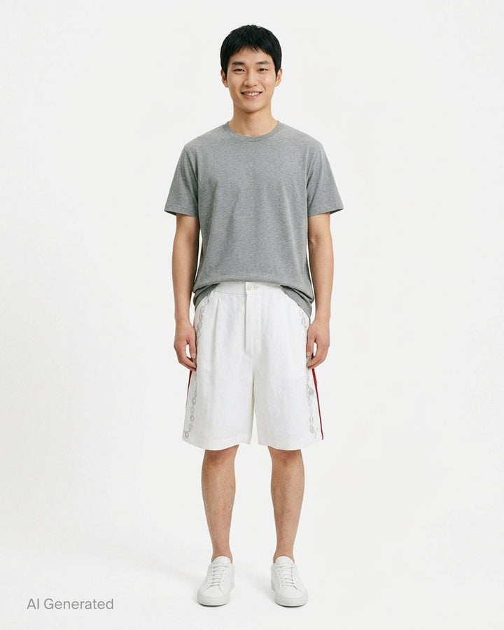 Jacquemus Le Short Pyjama white knee-length shorts with hand-drawn chain print and elasticated waistband - front