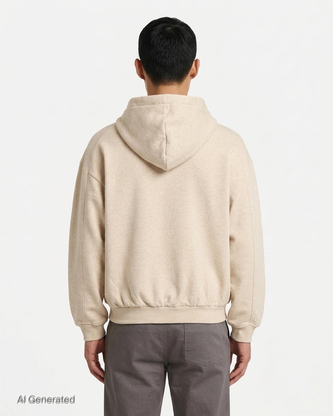 Jacquemus Montaigne oversized zip-up hoodie in beige with drawstring hood, ribbed cuffs and woven chest label - back