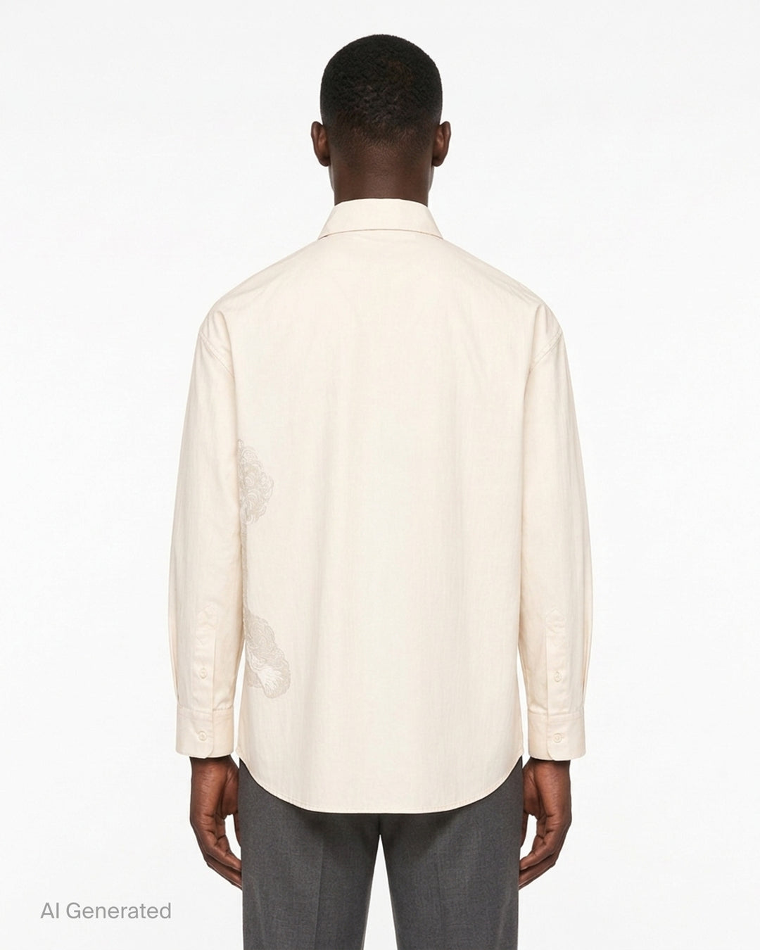 Jacquemus Pisco long sleeve cream shirt with an oversized tonal poodle print and a contrast dark button at the eye - back