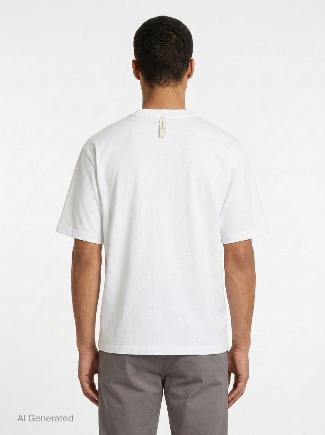 Jacquemus white oversized crew neck tee with distressed cursive Jacquemus script logo print across the chest - back
