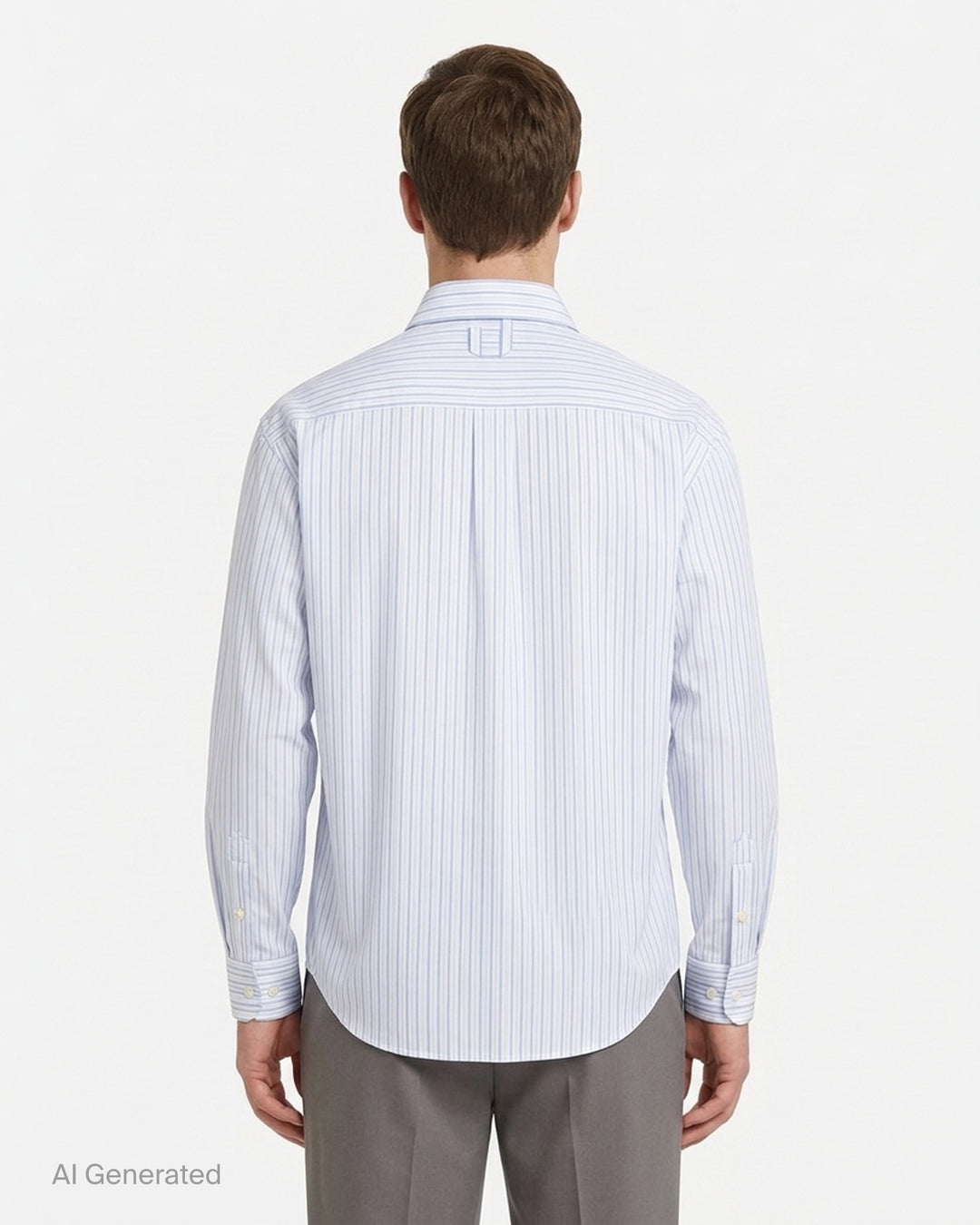 Jacquemus Simon long sleeve shirt in blue and white pinstripe with a script 'J' patch on the chest - back