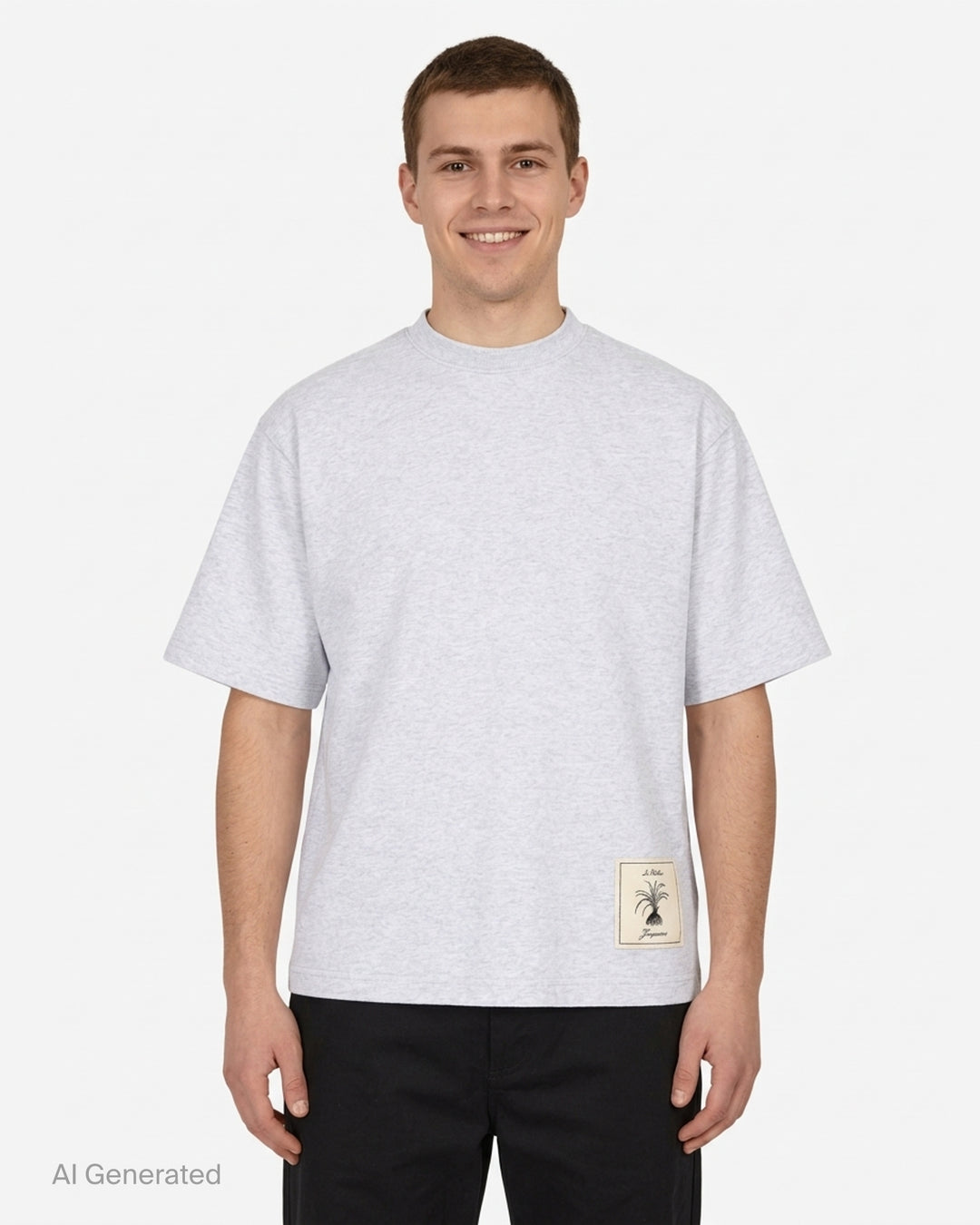 Jacquemus Le T-shirt Torneo short sleeve tee in taupe with a woven botanical label at the hem - front