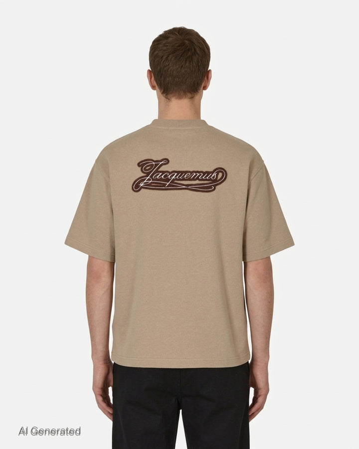 Jacquemus Le T-shirt Torneo short sleeve tee in taupe with a woven botanical label at the hem - back