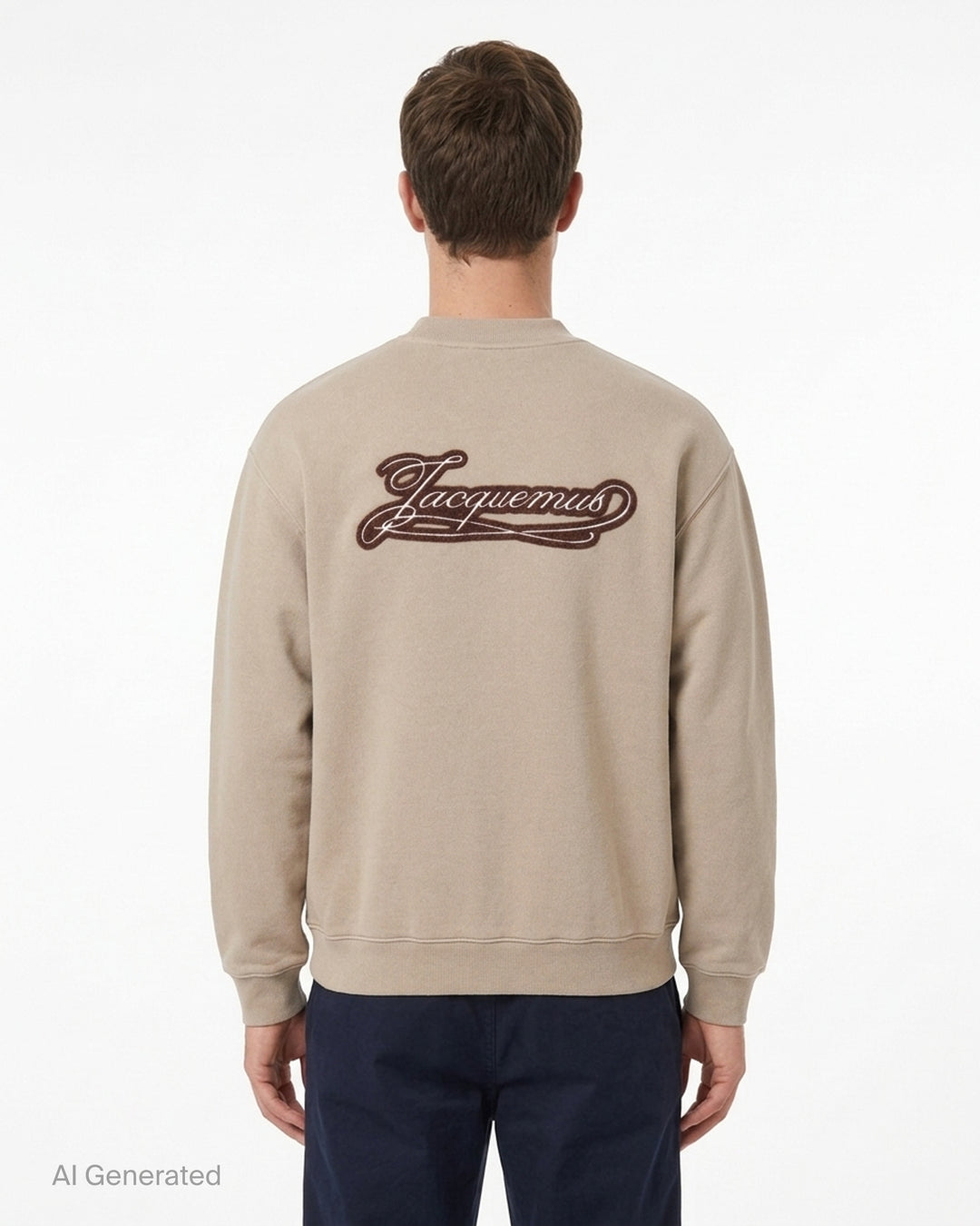 Jacquemus Torneo sweatshirt in taupe with ribbed mock neck and a Le Palmier palm illustration label at the hem - back