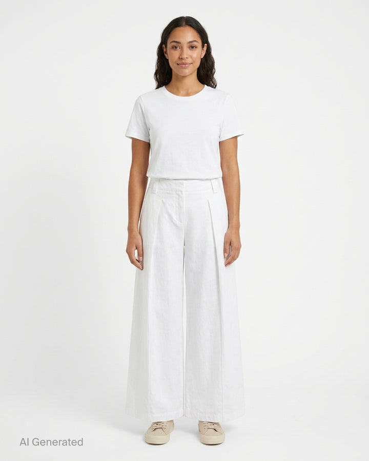 Jacquemus white wide-leg pleated trousers shown from the front against a plain white background - front