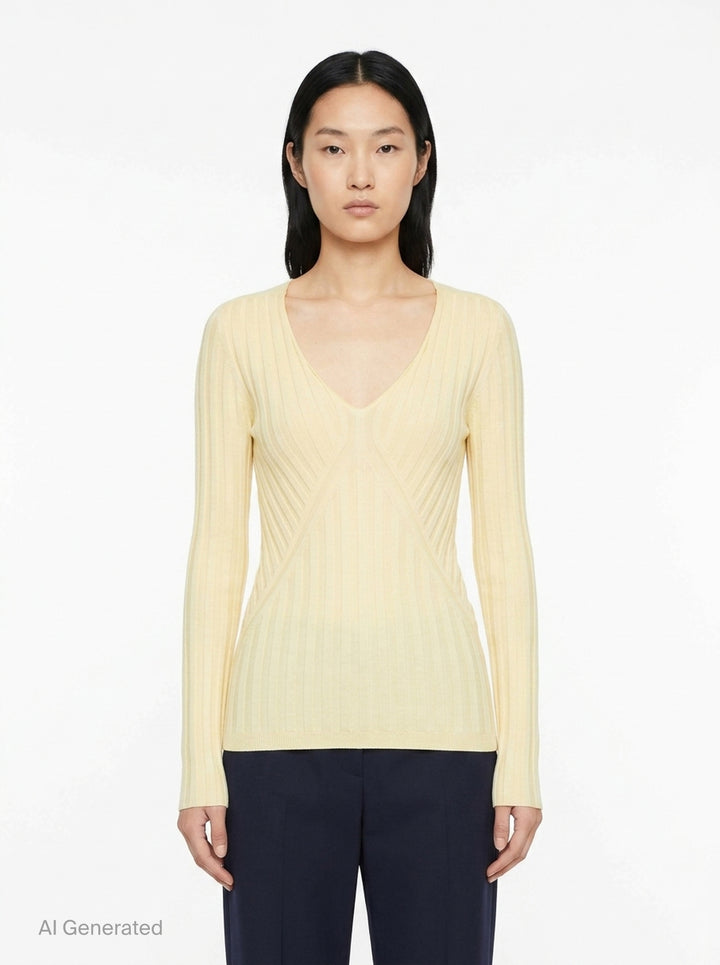 Deep V-Neck Long Sleeve Jumper | Jil Sander | Club21 - front