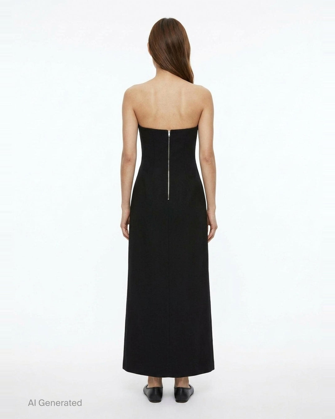 Jil Sander Heavy Textured Sable Gown in black, featuring a structured strapless sweetheart neckline, high slit, and asymmetric hem - back