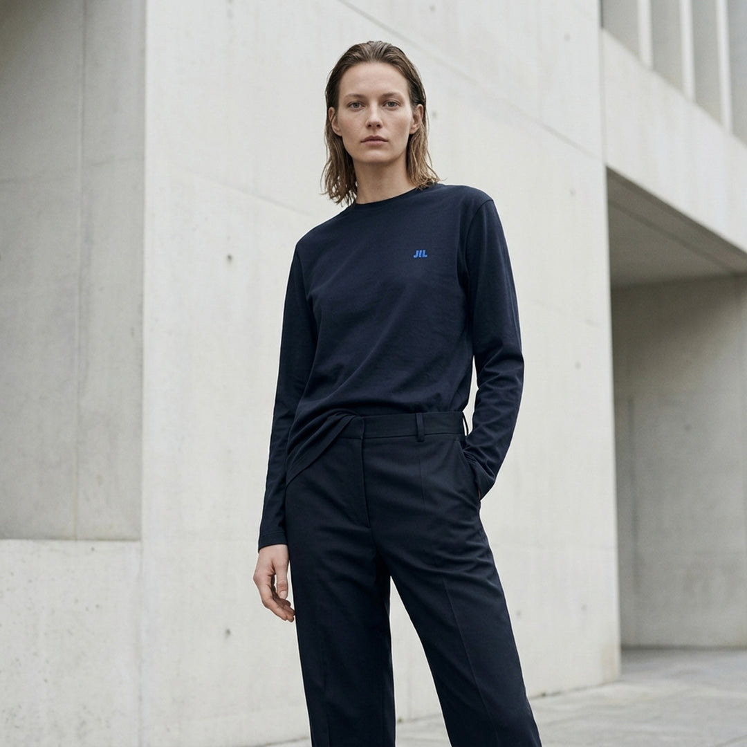 Long Sleeve Embroidered Organic Tee | Jil Sander | Club21 - lifestyle