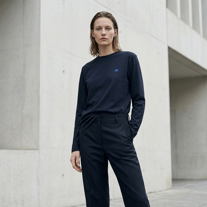 Long Sleeve Embroidered Organic Tee | Jil Sander | Club21 - lifestyle