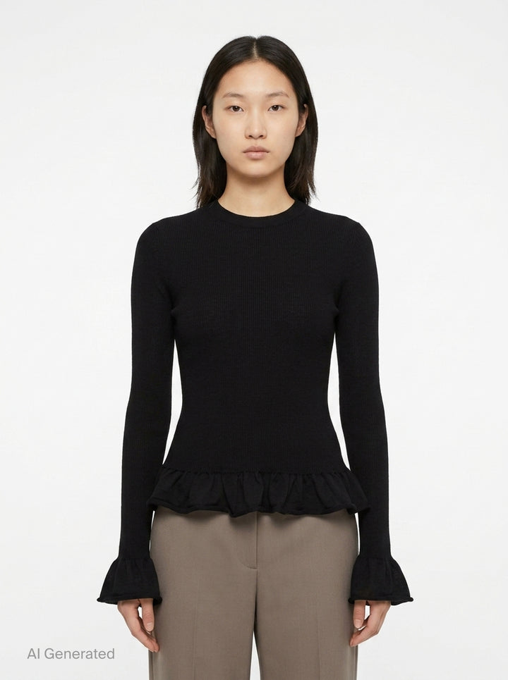 Long Sleeve Fine Wool Frill Jumper | Jil Sander | Club21 - front