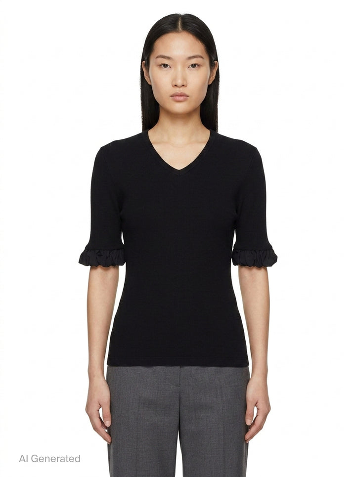 Short Sleeve Sheer Cotton Top | Jil Sander | Club21 - front