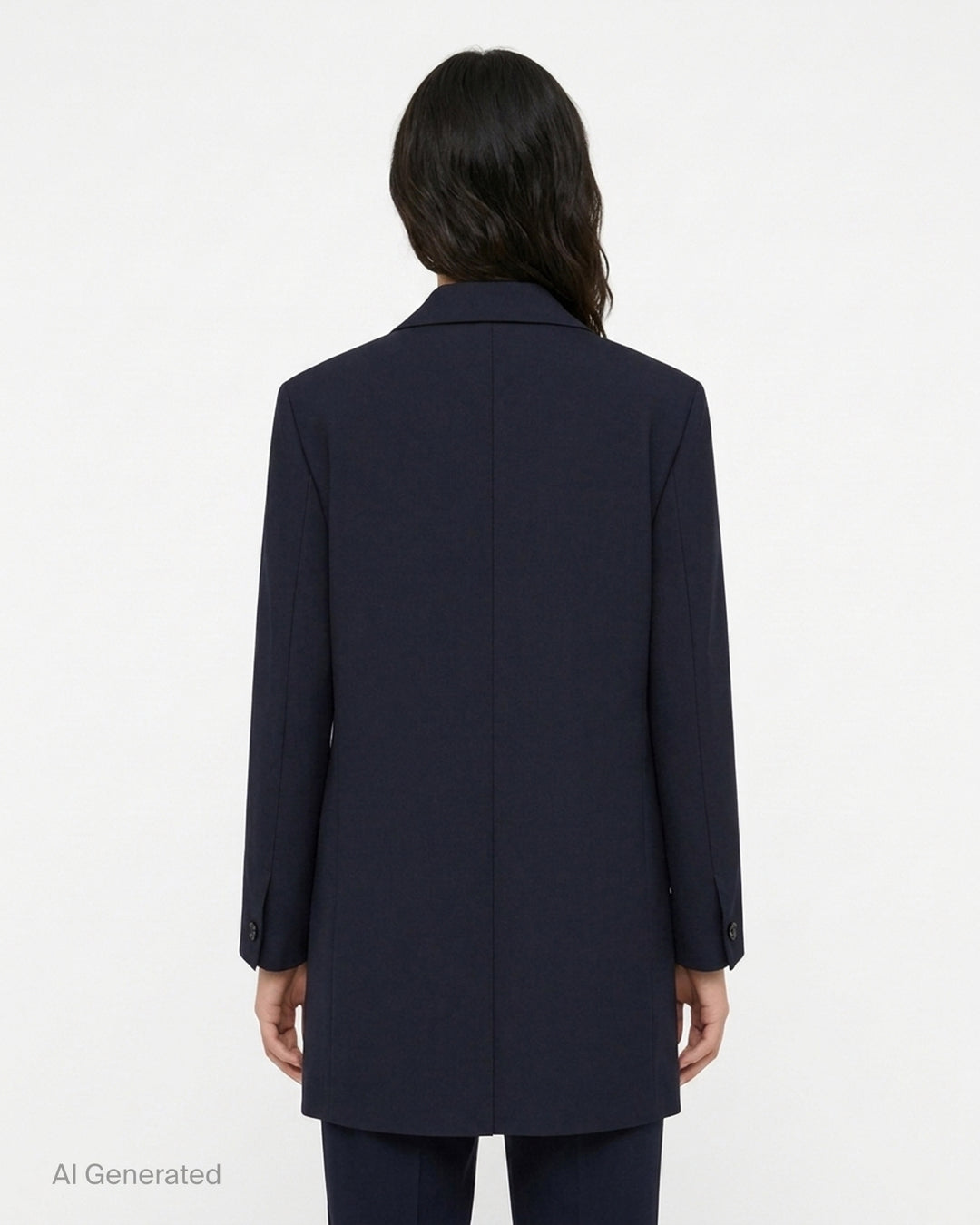 Jil Sander navy stretch wool longline single-breasted jacket with notched lapel and three-button front - back