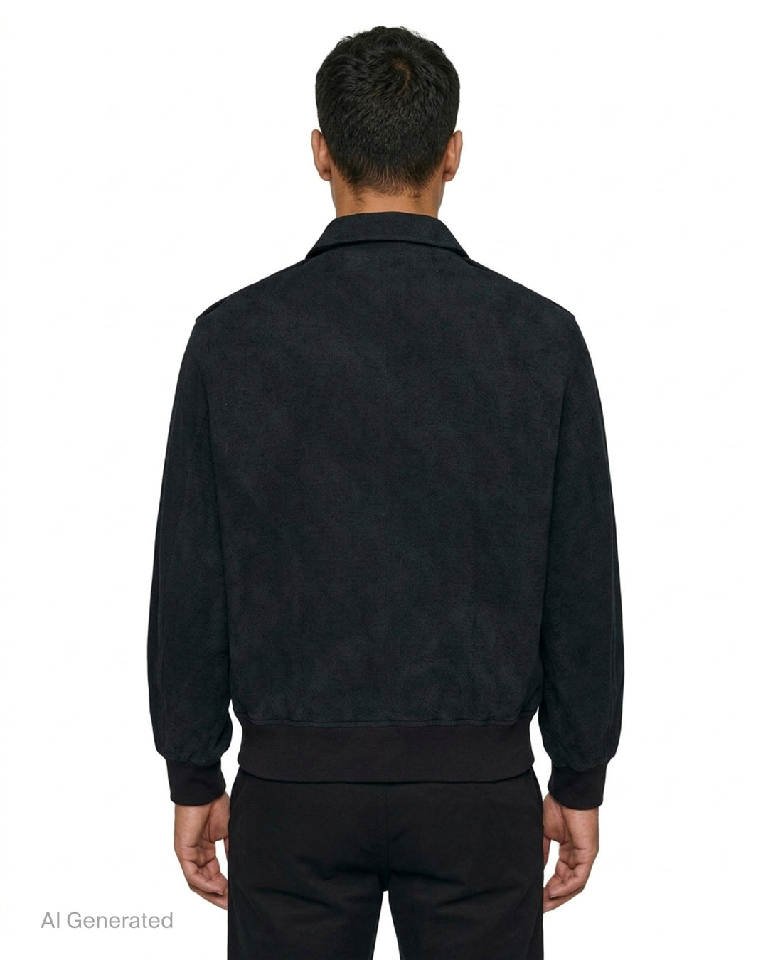 Jiyongkim black sun-bleached oversized blouson jacket with zip front, pointed collar, shoulder epaulettes and ribbed hem - back