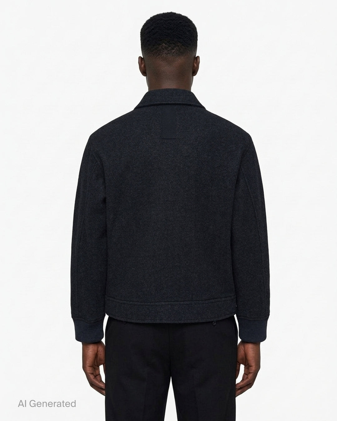 Junya Watanabe MAN charcoal cashmere melton jersey jacket with point collar, four-button front, flap pockets and ribbed cuffs - back