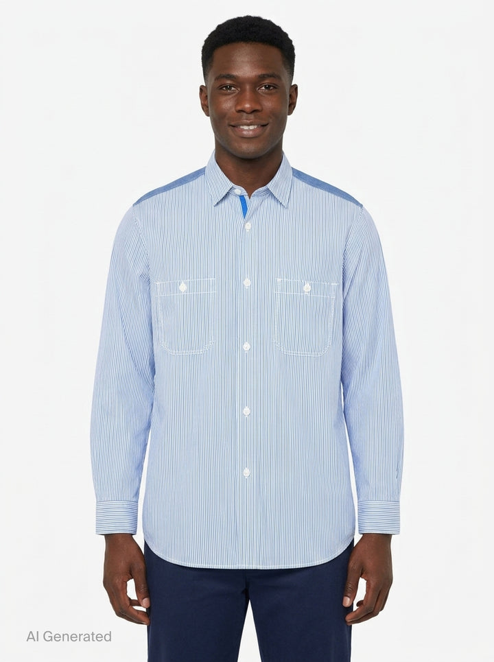 Cotton Stripe Long Sleeve Shirt | Junya Watanabe | Club21 - front