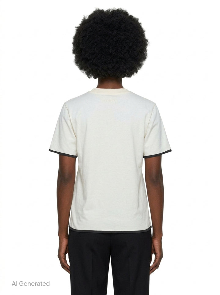 JW Anderson navy short sleeve t-shirt with red cursive 'in the shade' chest embroidery and contrast red sleeve and hem trim detailing - back