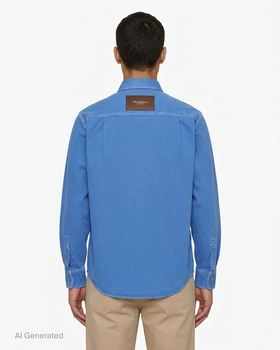 JW Anderson oversized long sleeve shirt in washed blue cotton twill with two chest pockets and an embroidered anchor logo - back