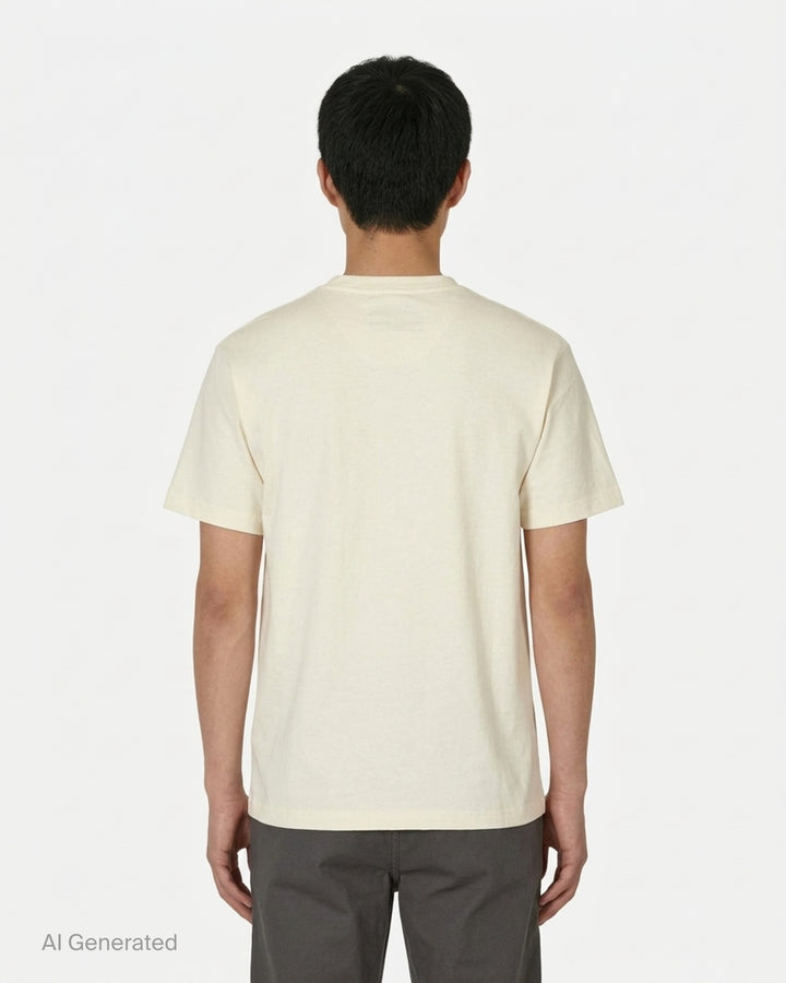 KidSuper Studios Block Letters Tee in cream with brown dimensional block-letter logo and Brooklyn, NY address print on the chest - back