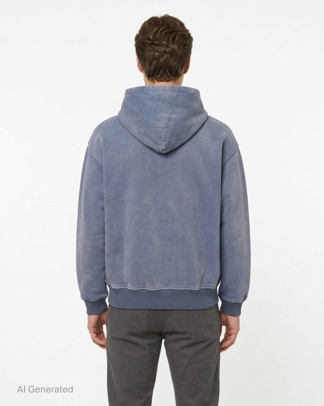 KidSuper Studios washed blue-grey zip hoodie with a patchwork appliqué face featuring mismatched eyes, nose and lips, shown from the front with drawstring hood and kangaroo pocket - back