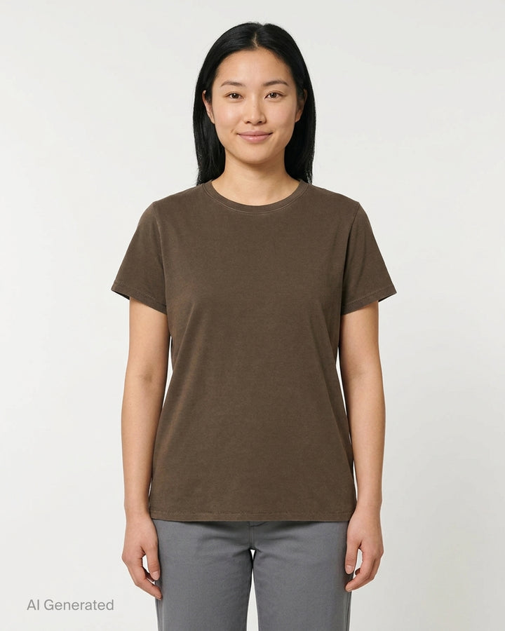 Lauren Manoogian Bias Baby Tee, a short sleeve crewneck t-shirt in a washed brown jersey, shown flat from the front - front