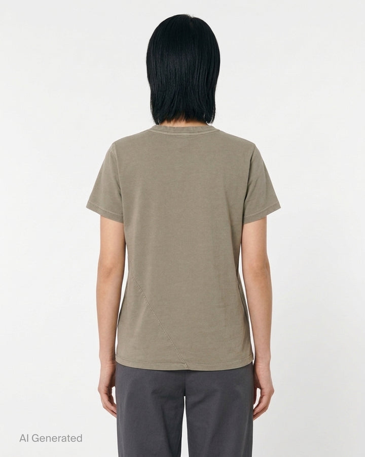 Lauren Manoogian Bias Baby Tee, a short sleeve crewneck t-shirt in a washed brown jersey, shown flat from the front - back