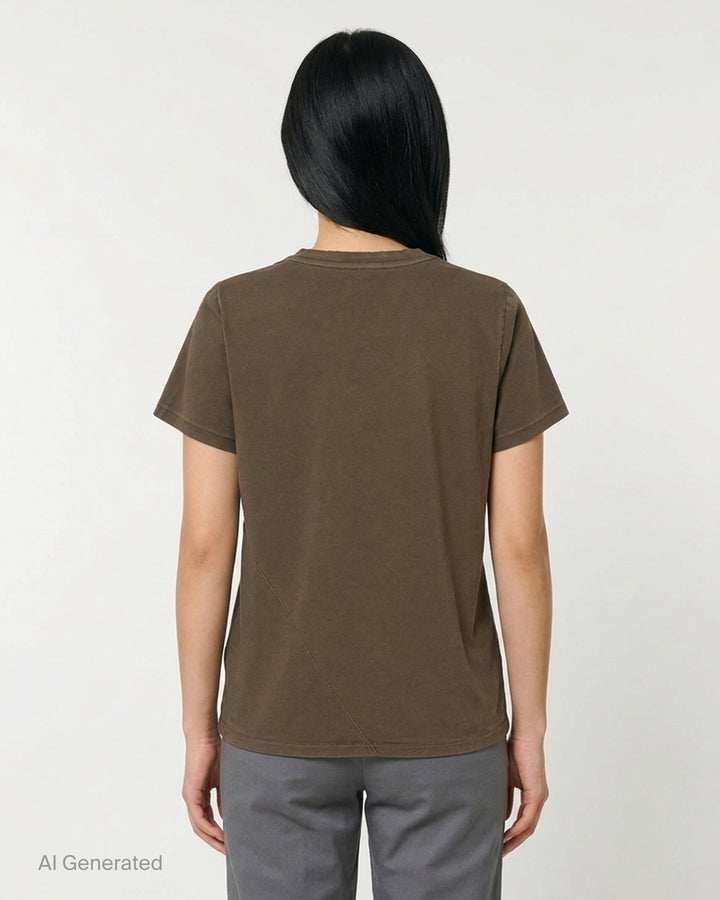 Lauren Manoogian Bias Baby Tee, a short sleeve crewneck t-shirt in a washed brown jersey, shown flat from the front - back