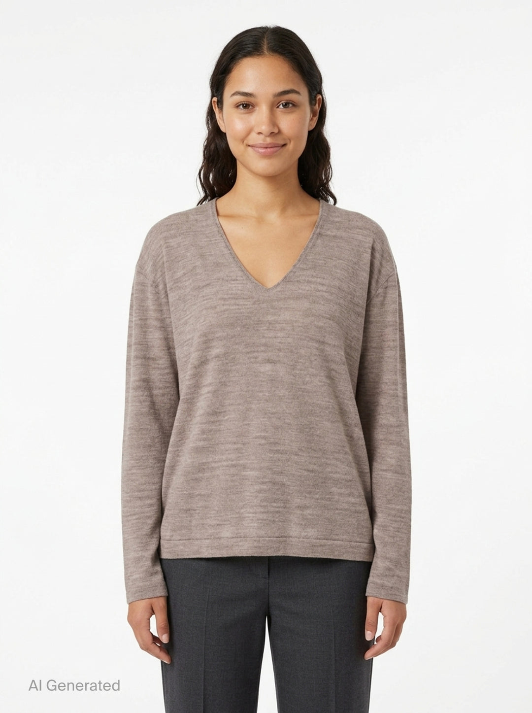Lauren Manoogian Fine Low V-Neck Sweater in charcoal, featuring a deep V-neckline, oversized relaxed silhouette, dropped shoulders, and long sleeves, shown flat on a white background - front