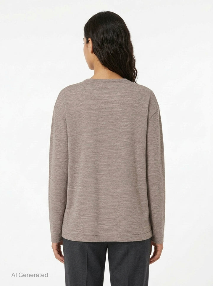 Lauren Manoogian Fine Low V-Neck Sweater in charcoal, featuring a deep V-neckline, oversized relaxed silhouette, dropped shoulders, and long sleeves, shown flat on a white background - back