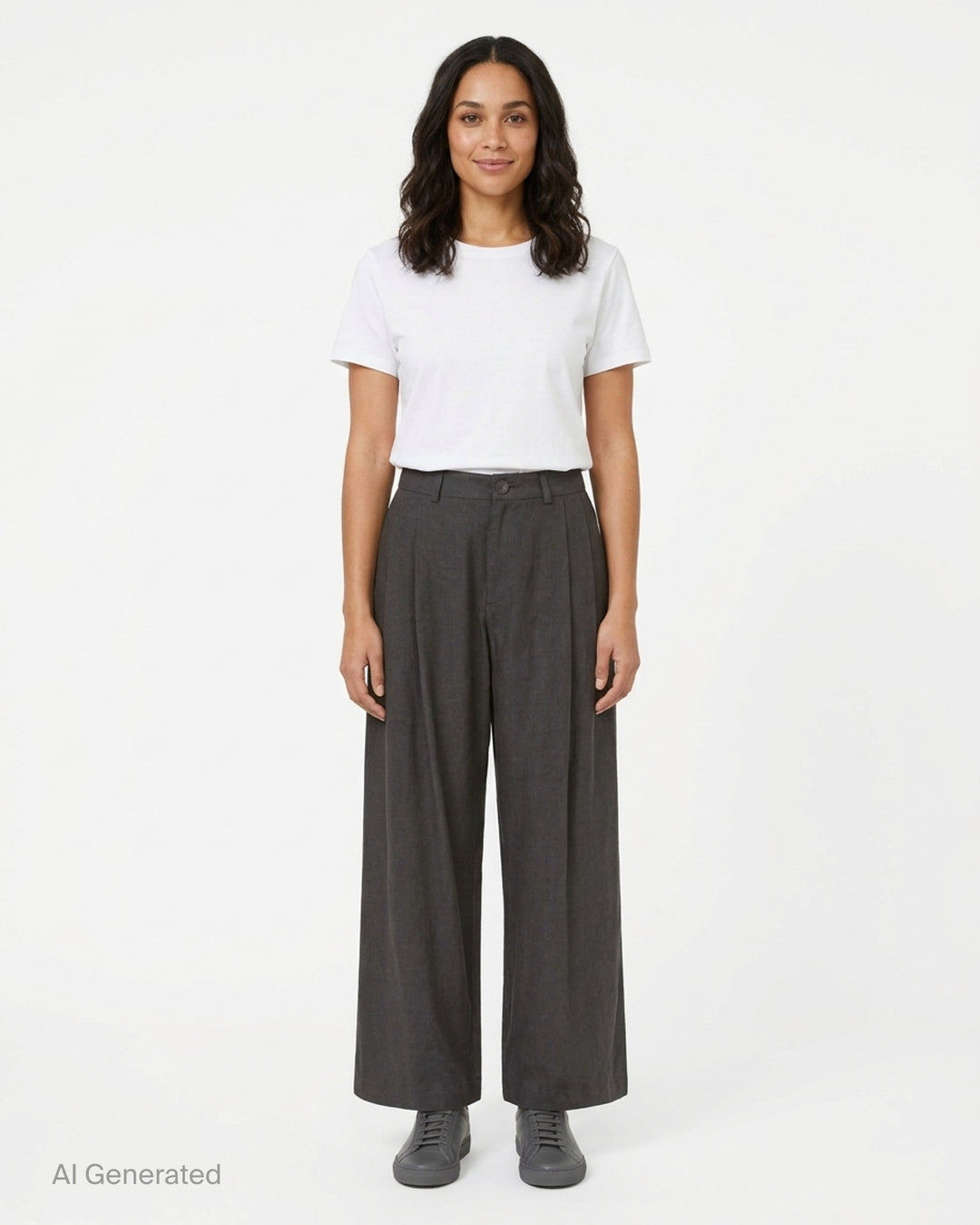 Lauren Manoogian Soft Trousers in charcoal with front pleats, high waist and wide cropped leg, shown flat from the front - front