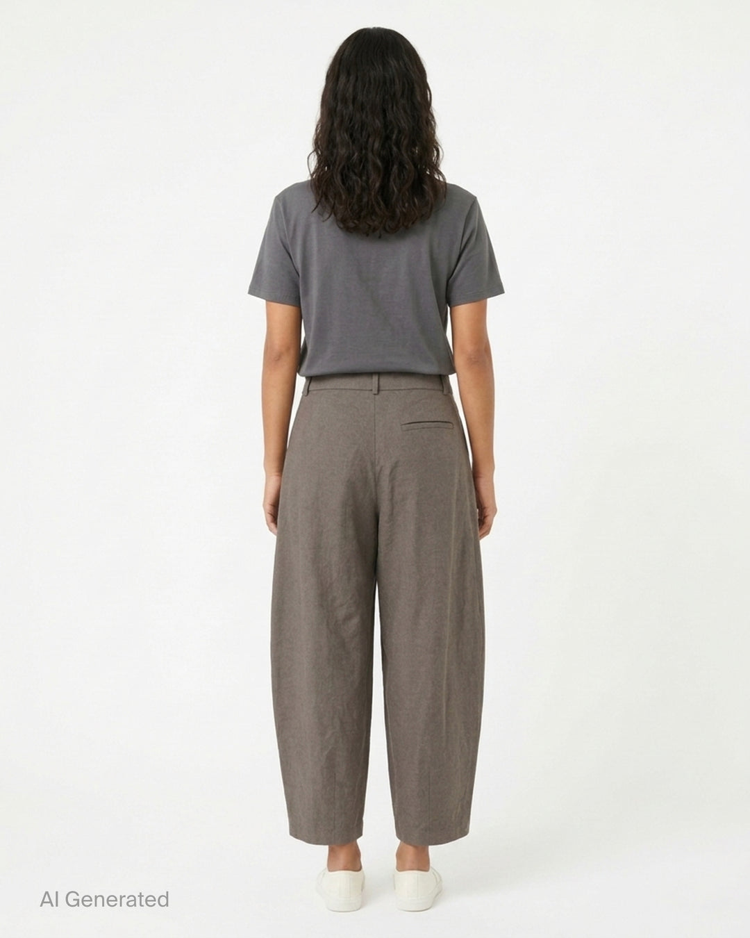 Lauren Manoogian black pleated taper trousers with a high waist and curved leg, shown from the front - back