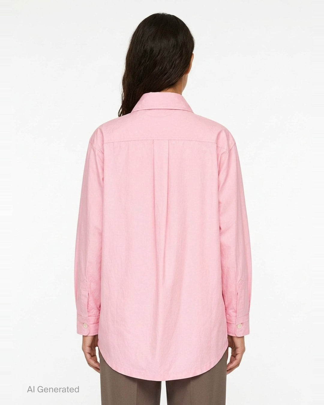 Lee Mathews Nina Long Sleeve Shirt in blush pink, featuring a cascading ruffle jabot along the button placket, point collar, mother-of-pearl buttons, and double-button cuffs - back