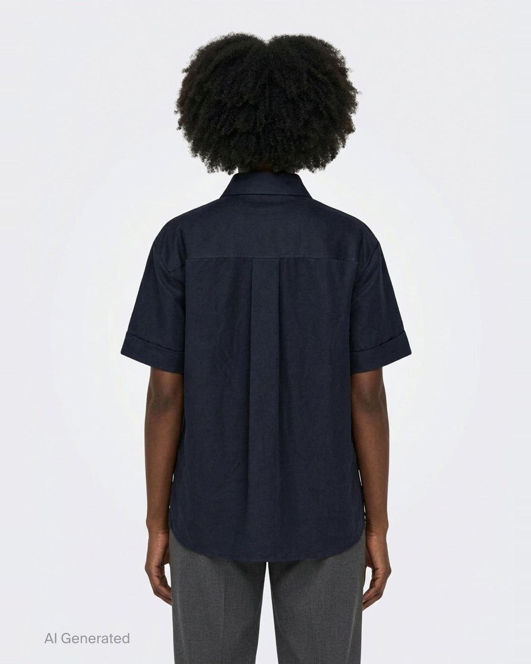 Lee Mathews Powell Short Sleeve Shirt in navy, featuring press-stud closure, turned-back cuffs, pointed collar, and a tonal chest pocket - back