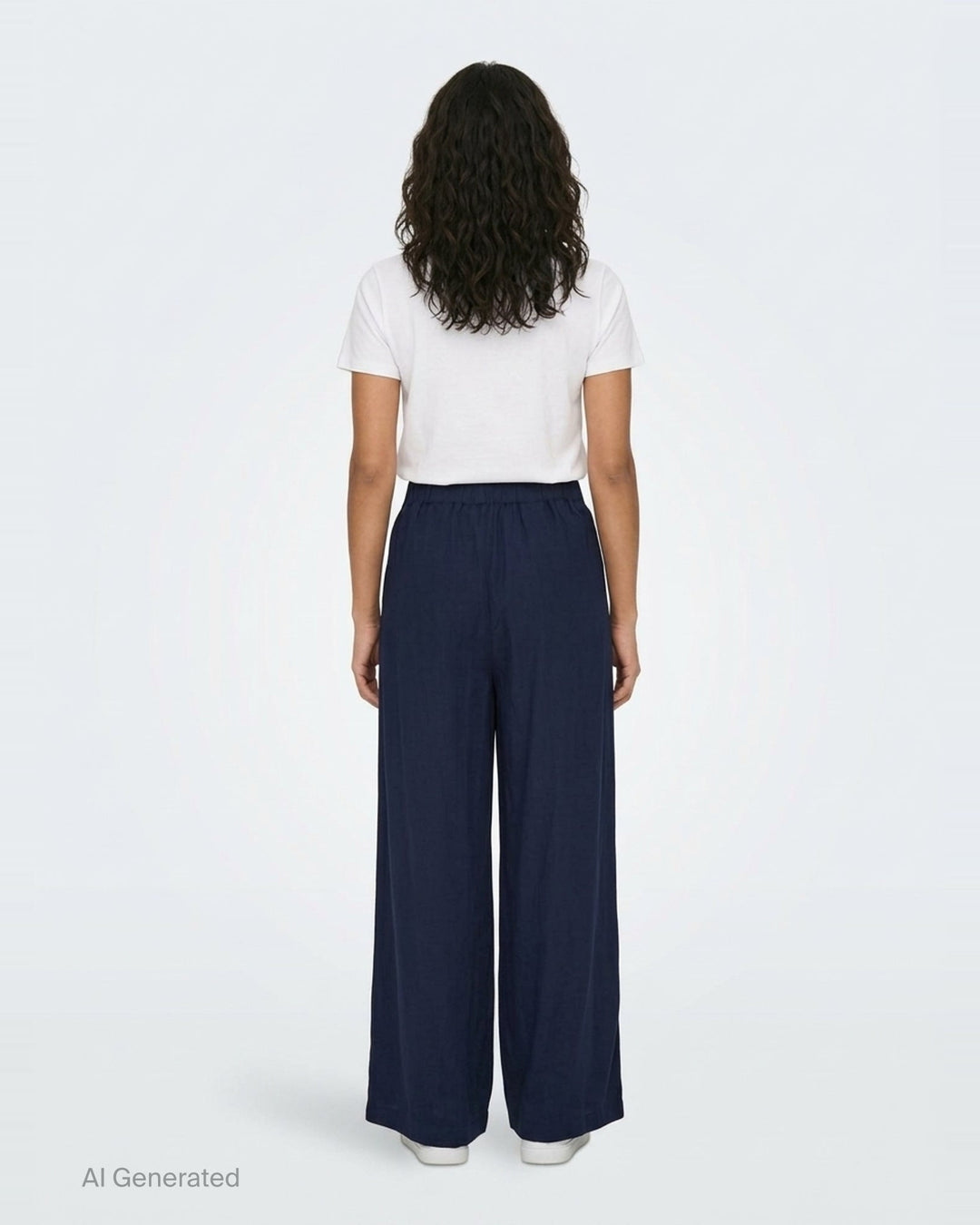 Lee Mathews Powell Wide Leg Pants in navy — high-waisted, elasticated waistband with front pleat detailing and a sweeping wide-leg silhouette - back