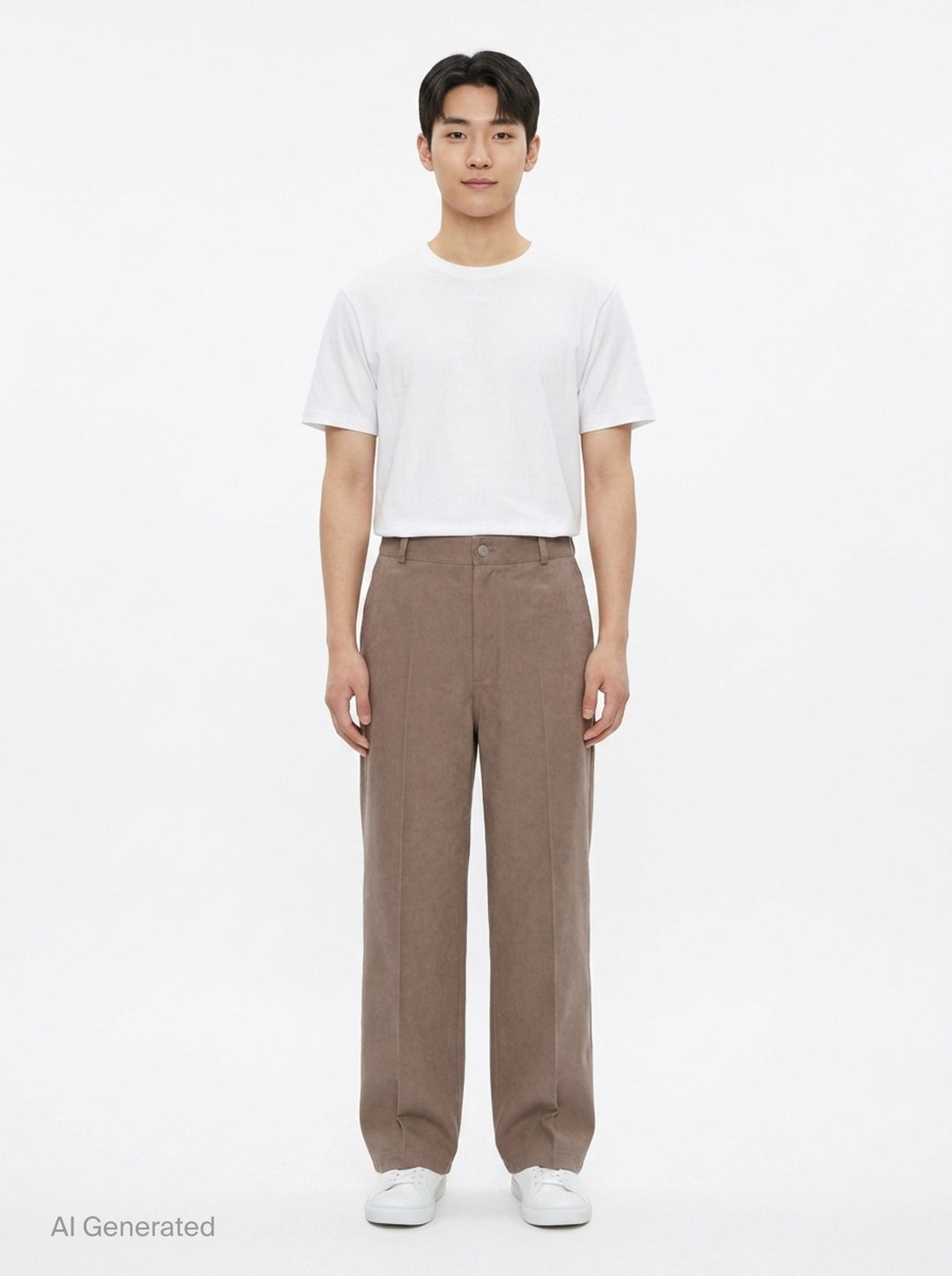 Lemaire Barrel Poly Cotton Pants in warm taupe, featuring a wide-leg silhouette, front pintuck seams, and a high-rise snap-button waistband - front