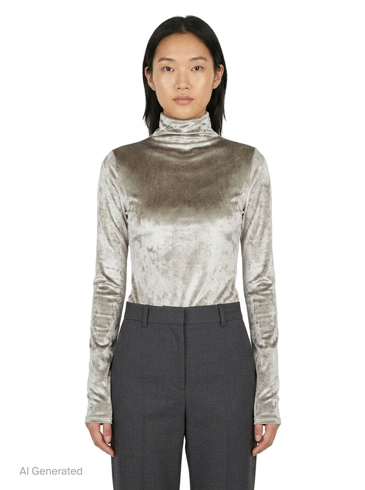 Fitted High Neck Velvet Top | Lemaire | Club21 - front