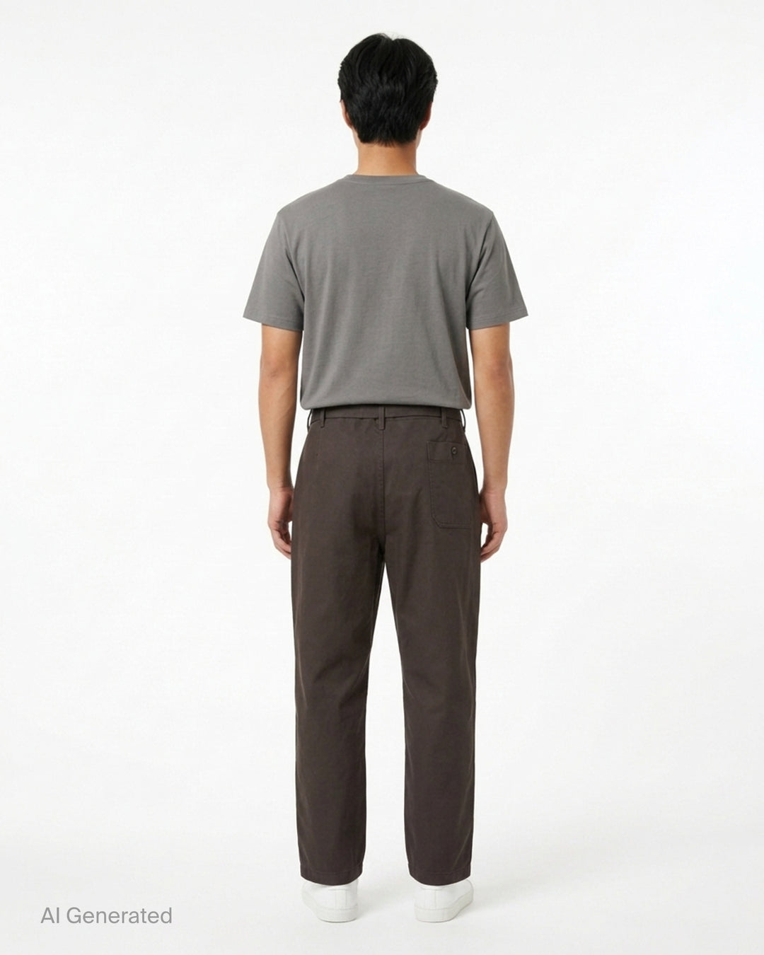Lemaire tapered pants in heavy cotton with adjustable side waist tabs and button fly, shown from the front - back