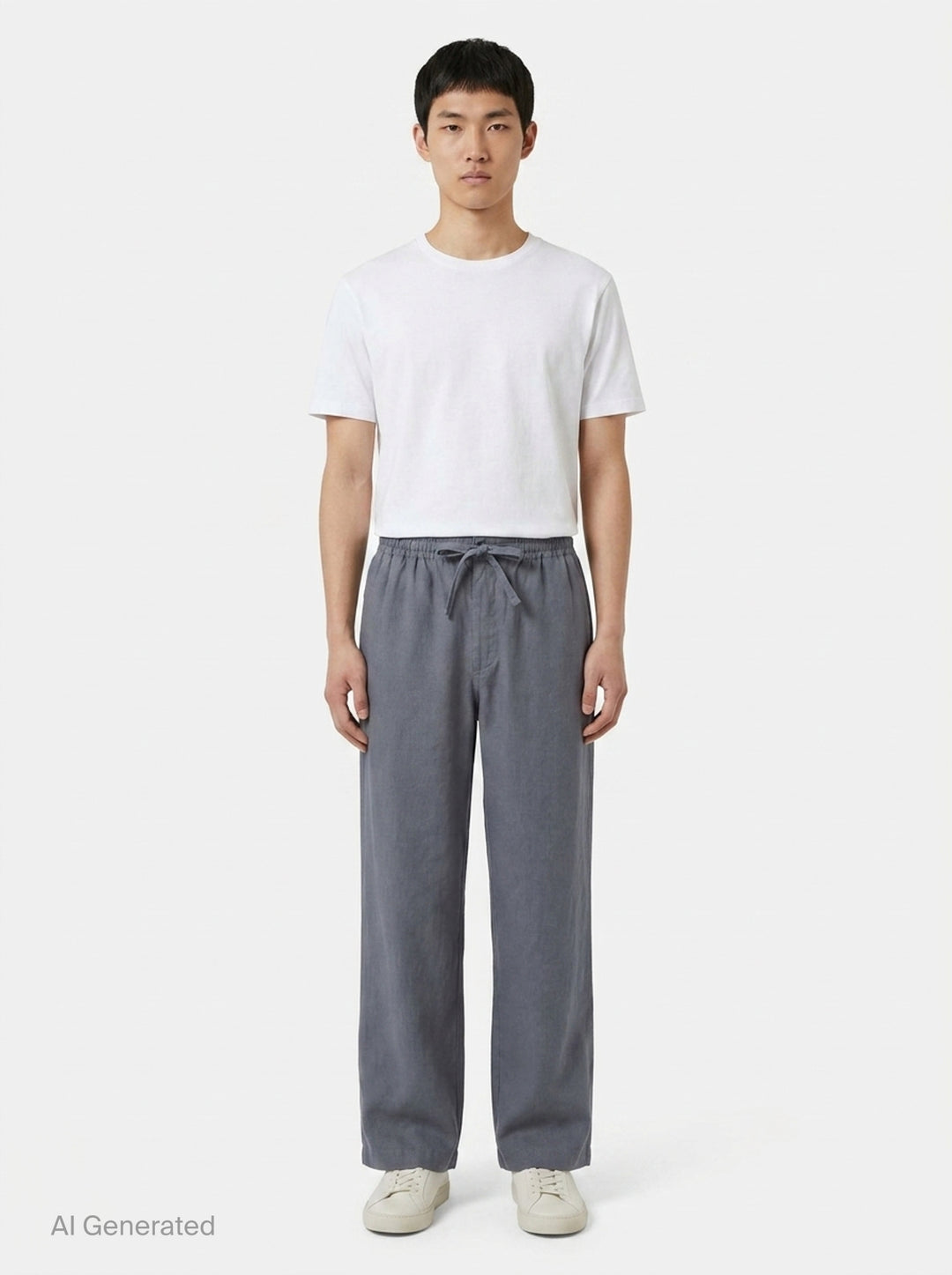 Lemaire Light Cotton Pyjama Pants in slate grey, featuring a wide-leg silhouette, elasticated waistband, and tonal drawstring tie with single button fastening - front