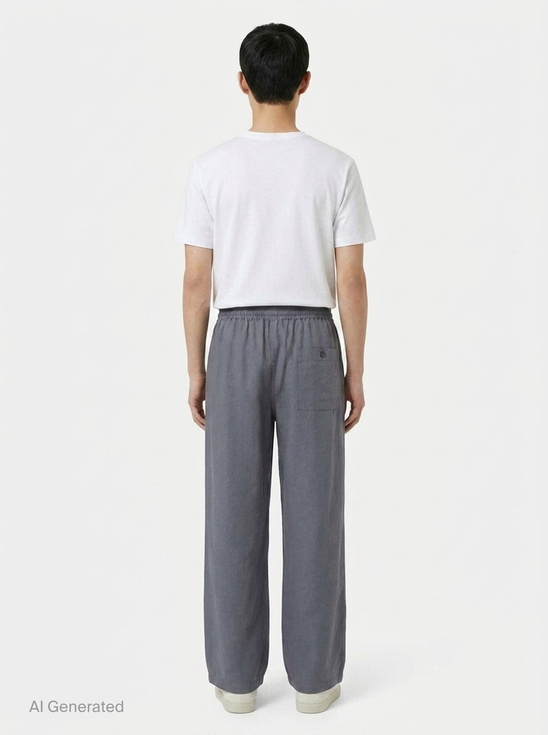 Lemaire Light Cotton Pyjama Pants in slate grey, featuring a wide-leg silhouette, elasticated waistband, and tonal drawstring tie with single button fastening - back