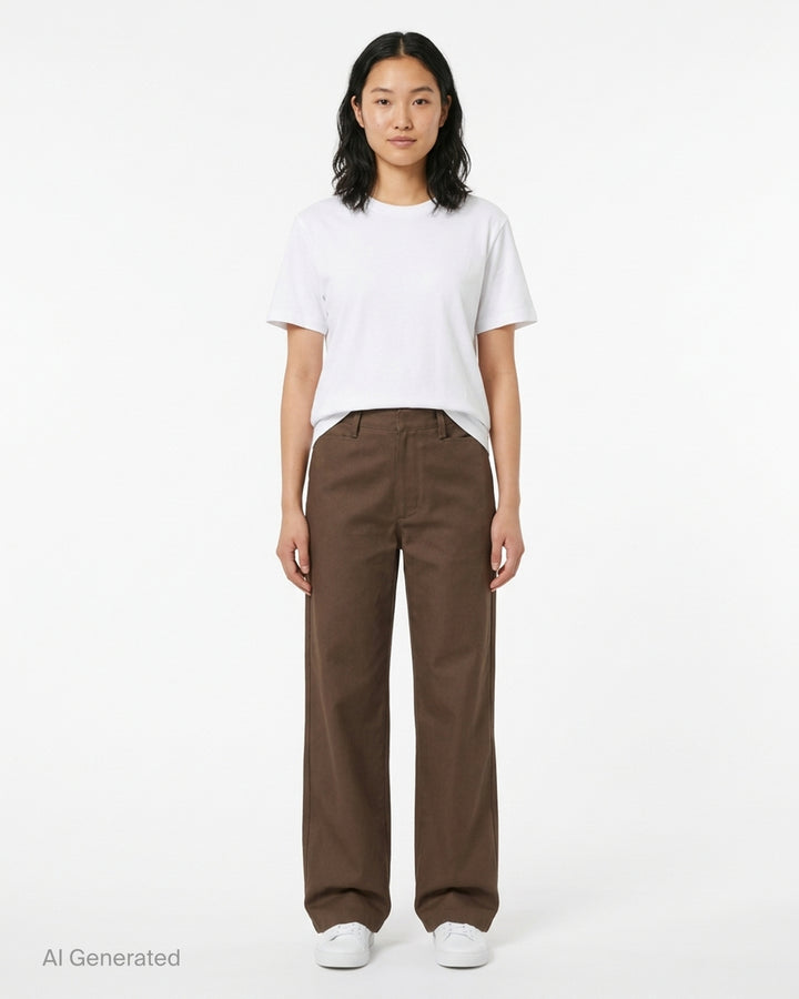 Lemaire straight-leg pants in brown heavy cotton twill, shown from the front - front
