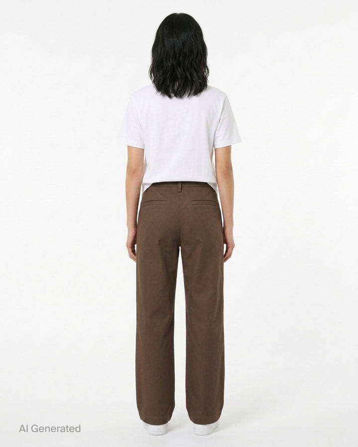 Lemaire straight-leg pants in brown heavy cotton twill, shown from the front - back