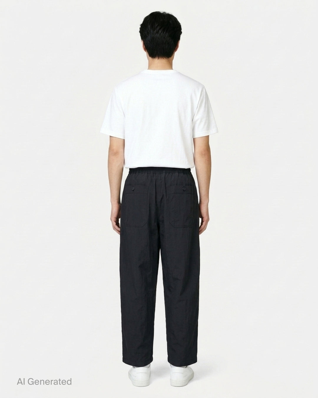 Lemaire black wool gabardine jogger pants with an elasticated waist and relaxed wide-leg silhouette, shown from the front - back