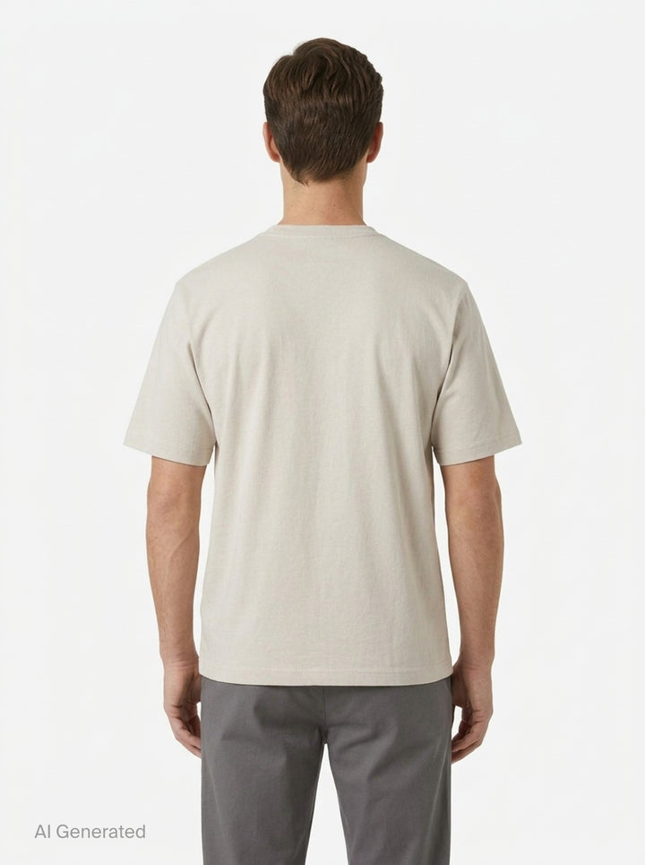 Maison Kitsuné Chillax Fox Comfort Tee in off-white with a small embroidered lounging fox patch on the chest, crew neck, and short sleeves - back